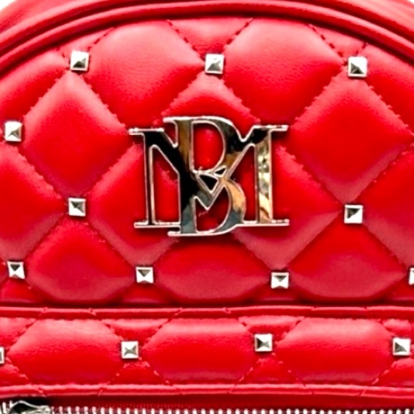 Badgley Mischka Mini Quilted Studded Backpack Red - Picture 3 of 5